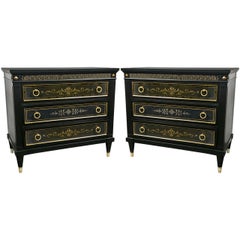 Pair of Ebonized Greek Key Design Commodes by Karges