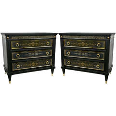Pair of Ebonized Greek Key Design Commodes by Karges 8