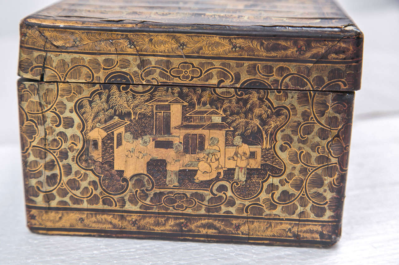 Wood 19th Century Chinoiserie Antique Humidor Jewelry Box