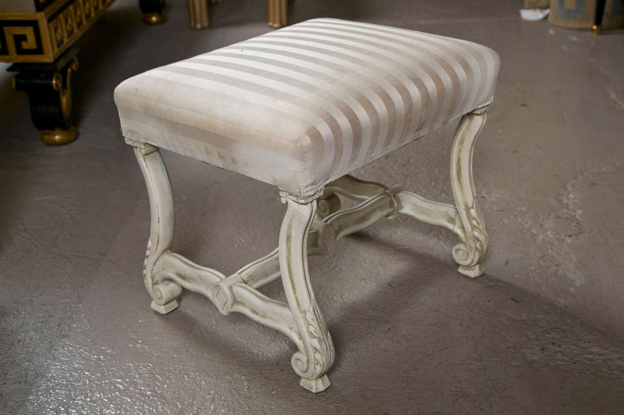 Mid-20th Century Pair of Regency Carved Stools Swedish Style With Curved Flowing Leaf Design