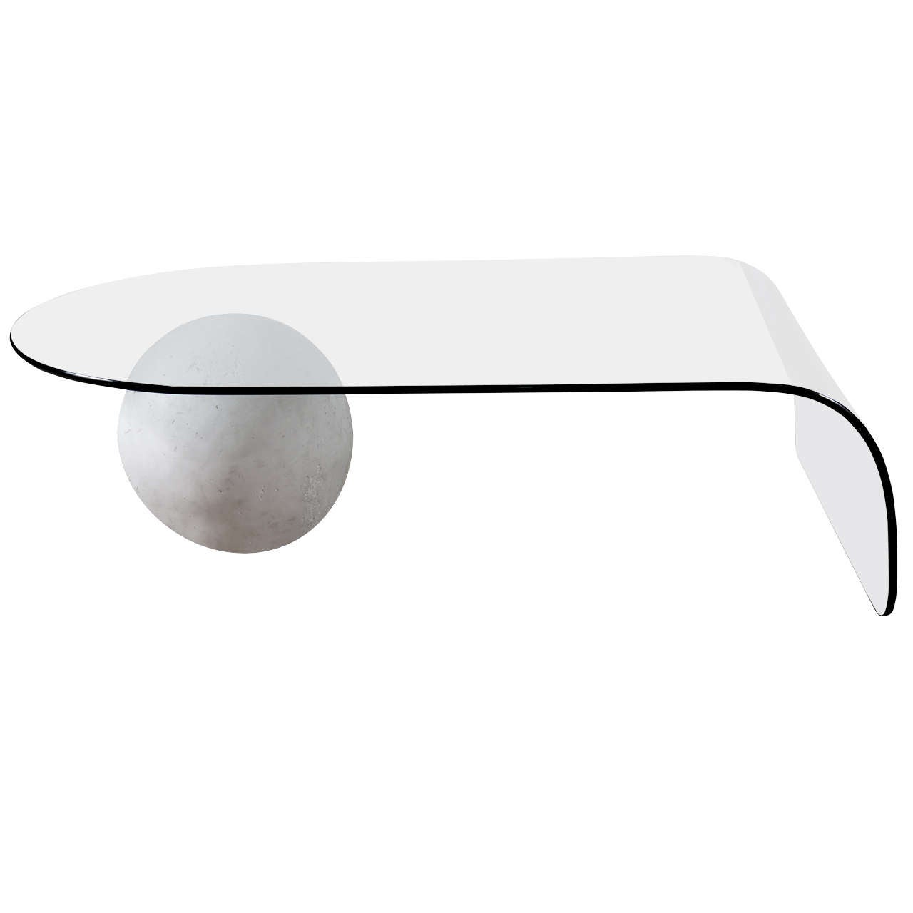 A Glass Coffee Table with a Plaster Ball
