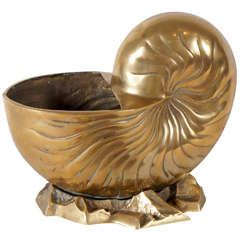 A Large Brass Nautilus Shell Vase