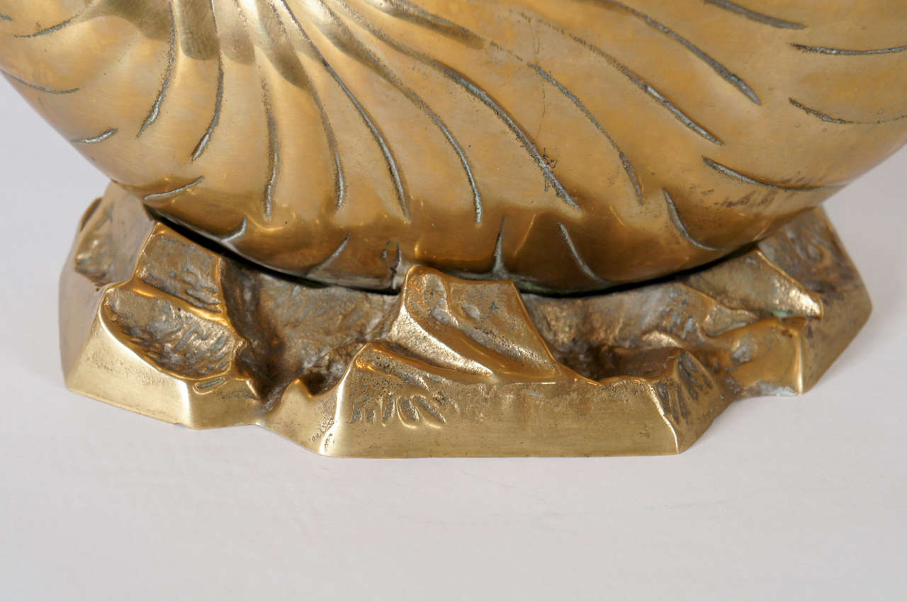 Mid-20th Century A Large Brass Nautilus Shell Vase