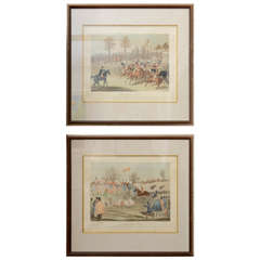 Antique Pair St. Albans / Equestrian Steeplechase Engravings, Circa 1900