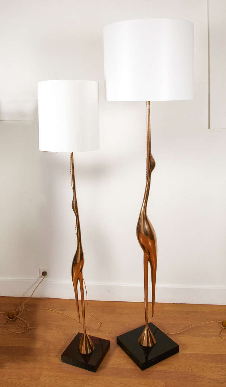 Late 20th Century Polished Bronze Floor Lamp As A Bird, By R. Broissand, Circa 1970.