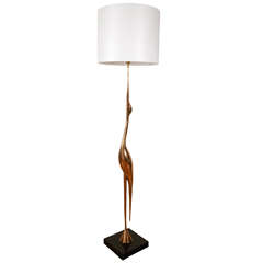 Polished Bronze Floor Lamp As A Bird, By R. Broissand, Circa 1970.