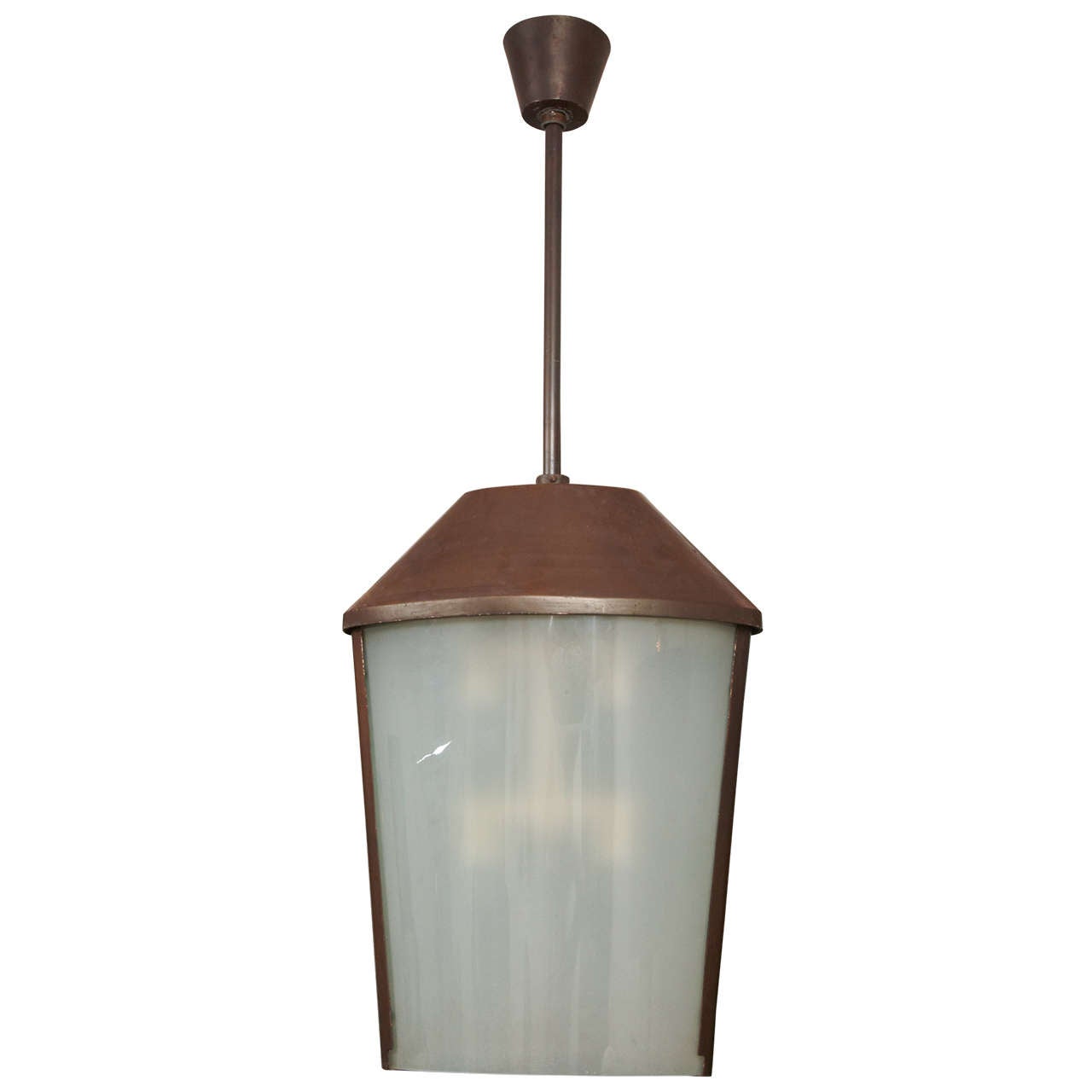 Patinated Metal And Glass Lantern By Fontana Arte, 1950's.