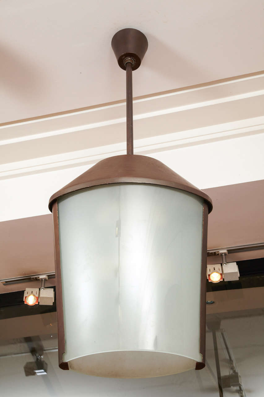 Mid-20th Century Patinated Metal And Glass Lantern By Fontana Arte, 1950's.