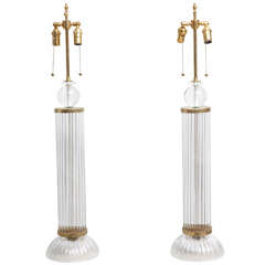Pair of Mid-20th Century Fluted Column Murano Glass Lamps
