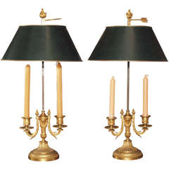 Pair 19th Century Bronze Dore Bouillotte Lamps