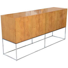 Milo Baughman Burl Credenza on Chrome Legs
