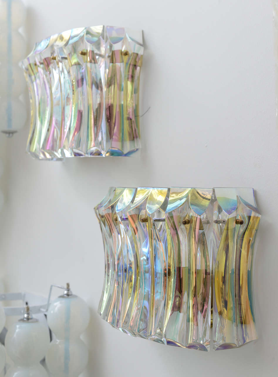 Pair of Vintage Iridescent Glass Sconces
