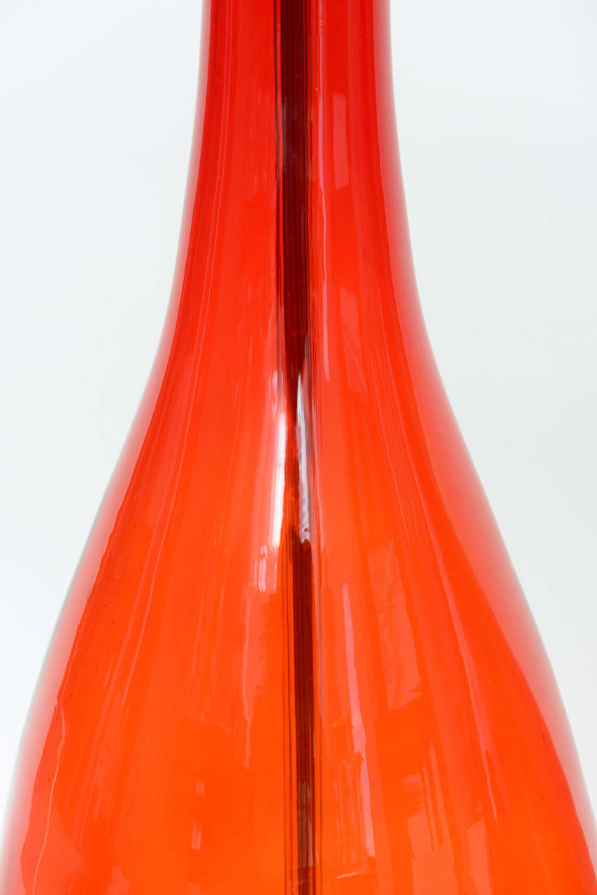 Pair of Large Tangerine Blenko Glass Lamps 3