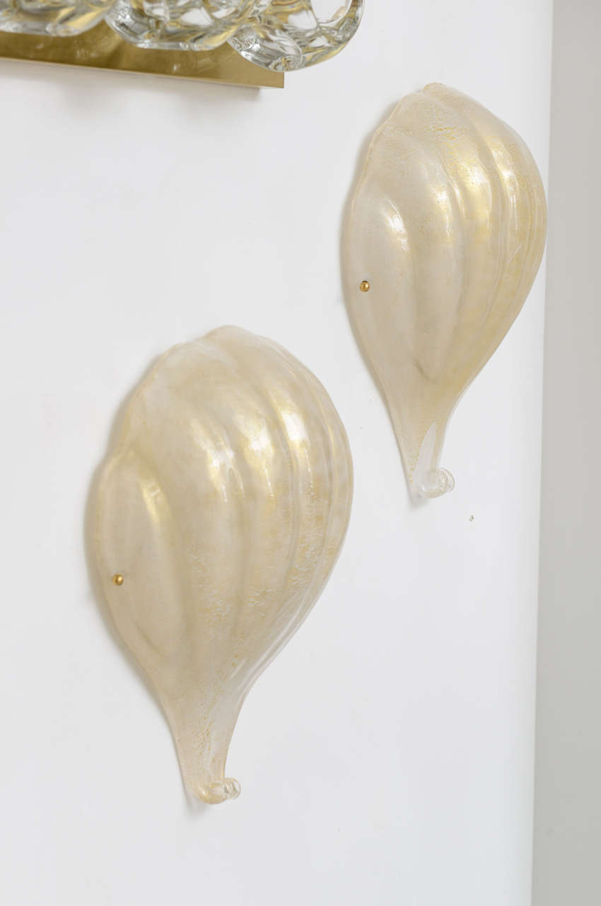 Italian Pair of Murano Glass Shell Sconces For Sale