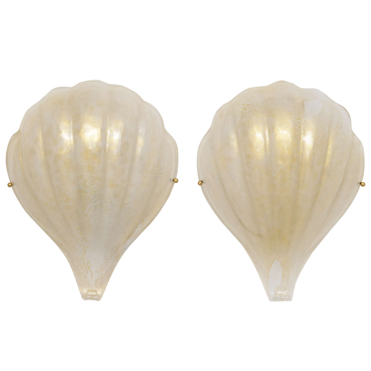 Pair of Murano Glass Shell Sconces For Sale