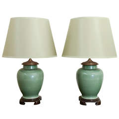 Pair Of Large Jade Ginger Jar Lamps