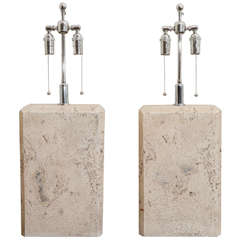 Pair Of Large Faux Travertine Lamps