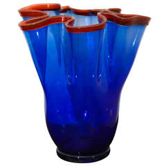 Large Cobalt  Glass Ribbon Vase