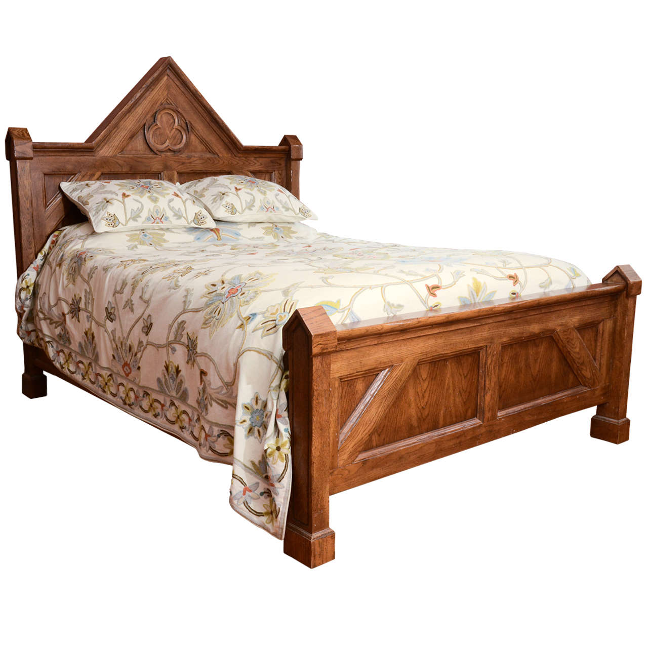 Wonderful Gothic Queen-size oak bed by Baker