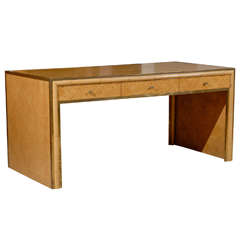 Beautiful Desk in Bamboo Raffia with Solid Brass Accents