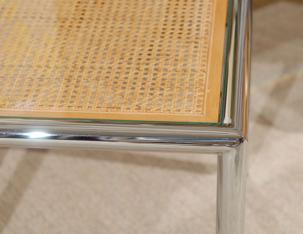 American Pristine Pair of Cane and Chrome End or Side Tables, circa 1975 For Sale