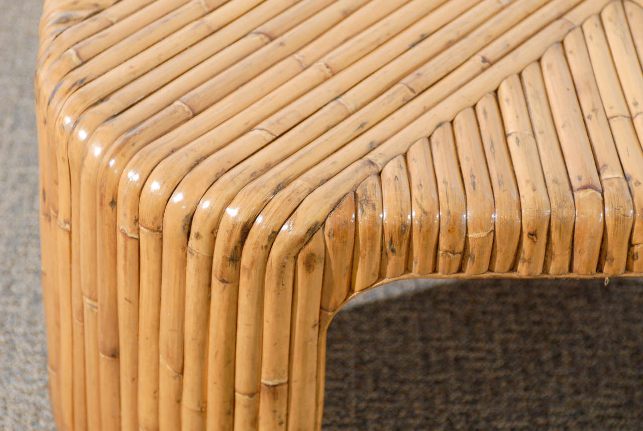 Mid-Century Modern Pair of Lovely Vintage Bamboo Coffee Tables with Waterfall Corners 