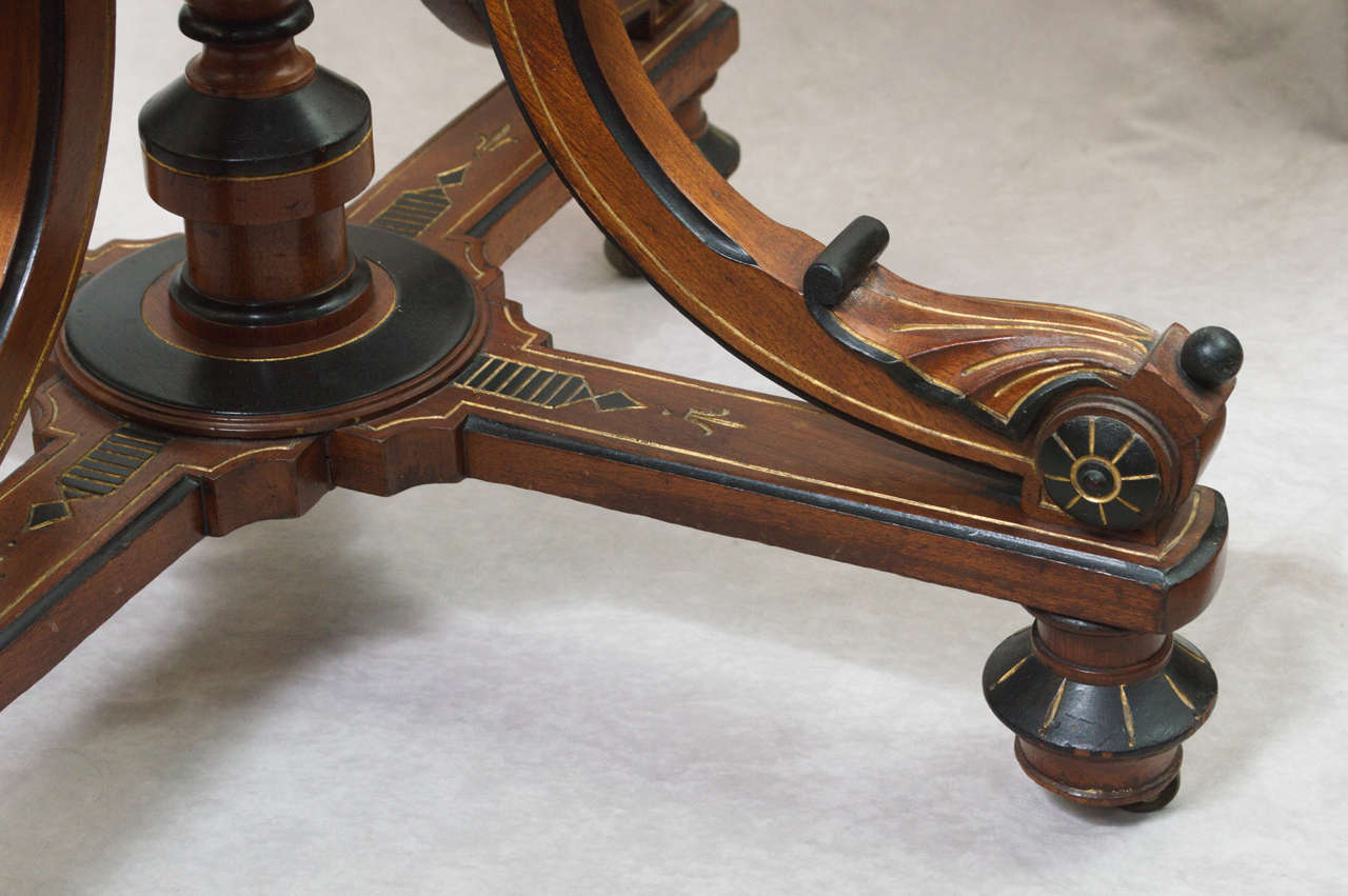American Victorian Round Table with Marquetry