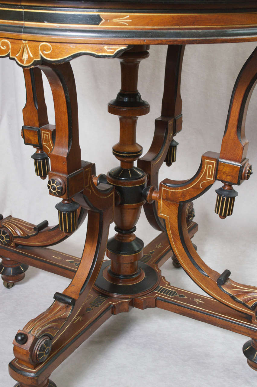 19th Century Victorian Round Table with Marquetry