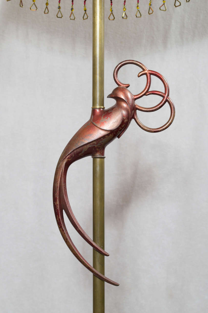 Art Deco Floor Lamp with Stylized Bird and Hand Made Shade In Good Condition In Petaluma, CA