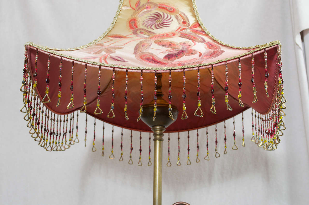 Mid-20th Century Art Deco Floor Lamp with Stylized Bird and Hand Made Shade