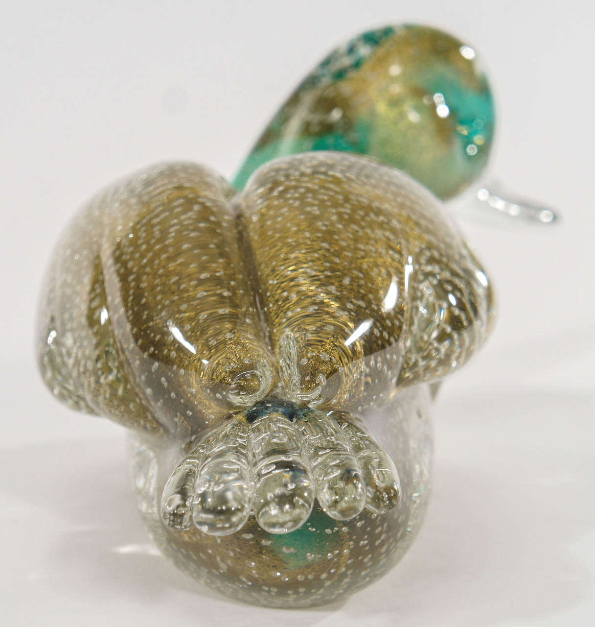 Mid-20th Century Murano Barbini, Handblown Duck with Controlled Bubbles, Gold Leaf and Cased to Clear