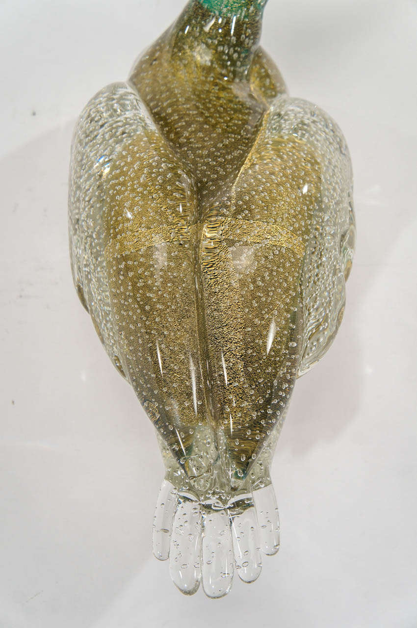 Murano Barbini, Handblown Duck with Controlled Bubbles, Gold Leaf and Cased to Clear 2