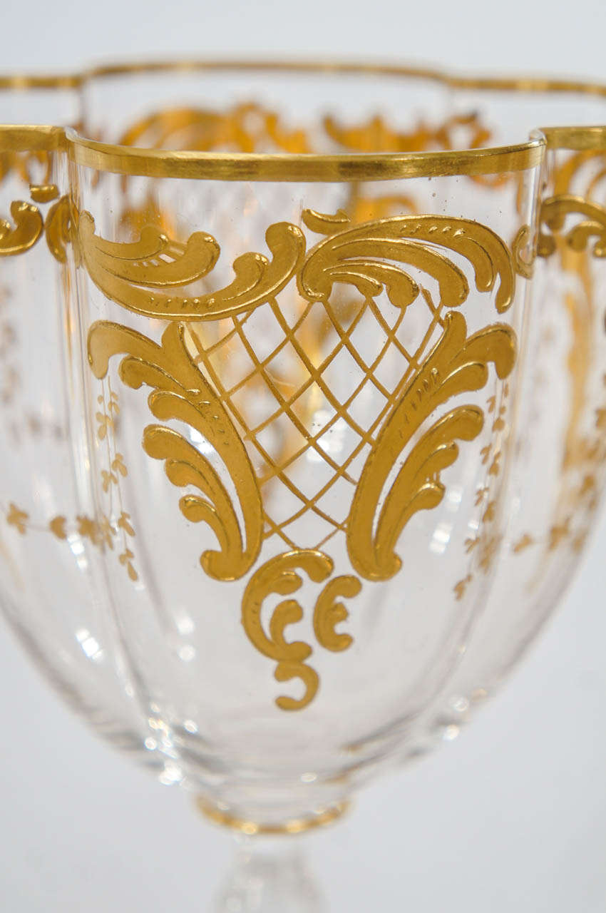 20th Century Extraordinary Handblown Quatrefoil Crystal Stemware Service with Raised Gold