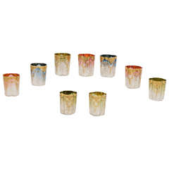 Set of Nine Moser Harlequin Hand Blown Quatrefoil-Shape Tumblers