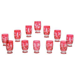12 Val St. Lambert Hand Blown Crystal Large Tumblers Cut to Clear with Birds 5
