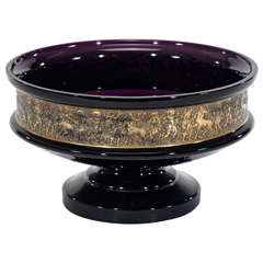 Antique Signed 19th Century Moser Amethyst Crystal Footed Bowl with Gilded Cameo Frieze