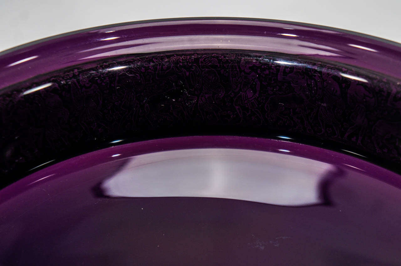 Czech Signed 19th Century Moser Amethyst Crystal Footed Bowl with Gilded Cameo Frieze