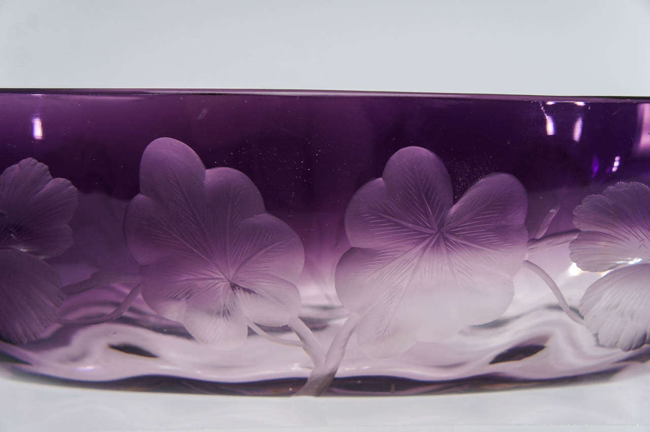 Moser Art Nouveau Amethyst Intaglio Cut Crystal Centerpiece In Excellent Condition In Great Barrington, MA