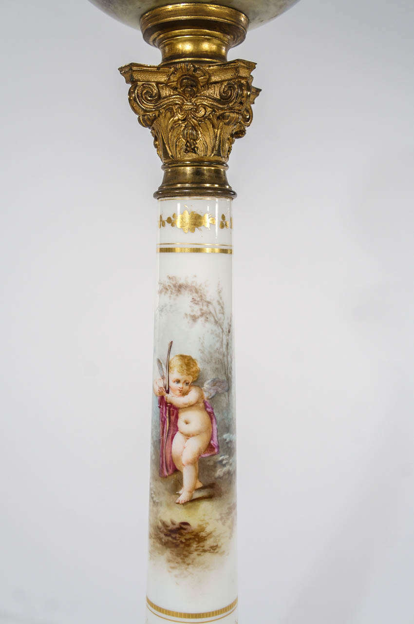 Sevres  Hand Painted Lamp with Signed Baccarat Hand Painted Shade In Excellent Condition For Sale In Great Barrington, MA