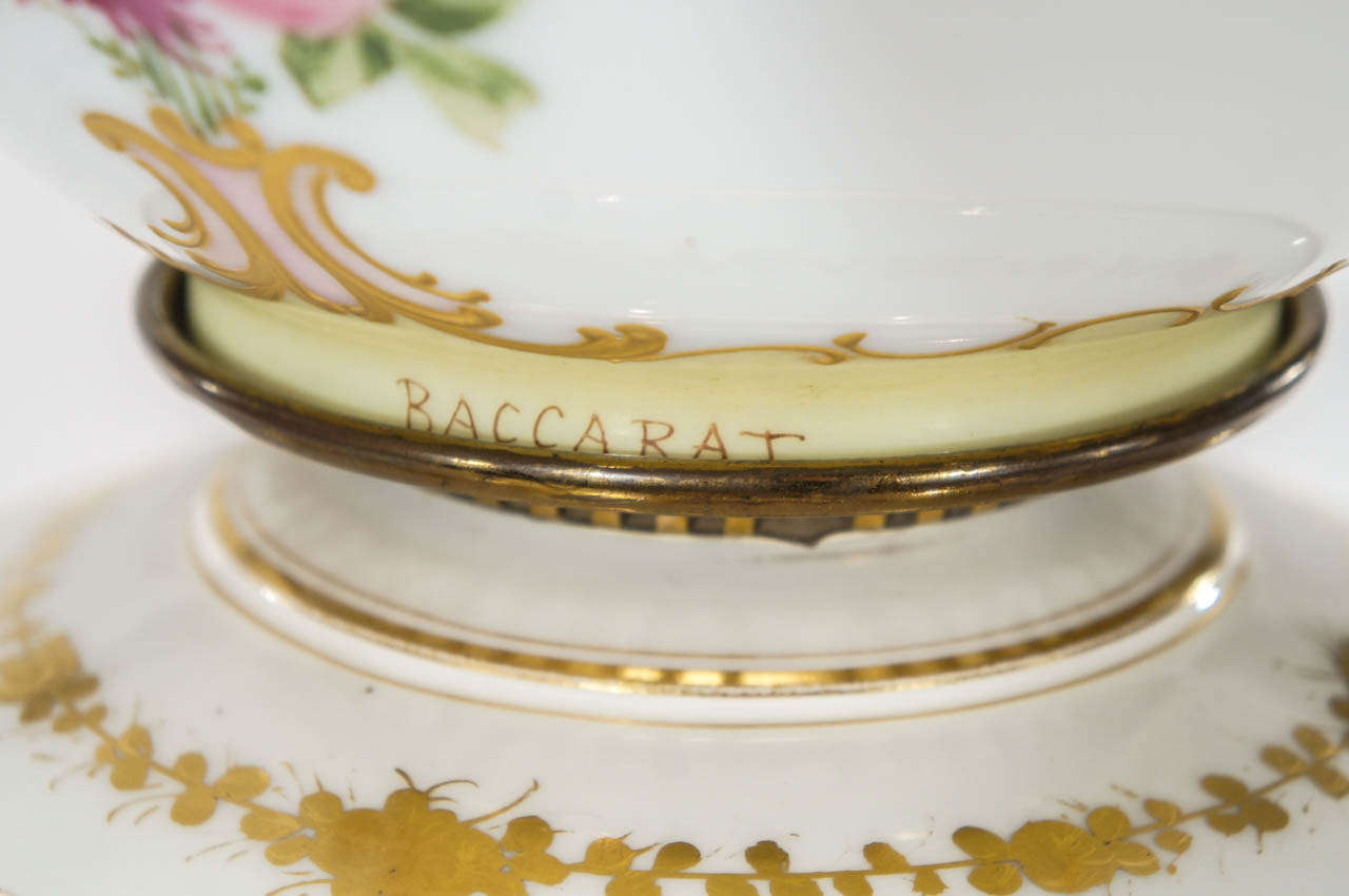 19th Century Sevres  Hand Painted Lamp with Signed Baccarat Hand Painted Shade
