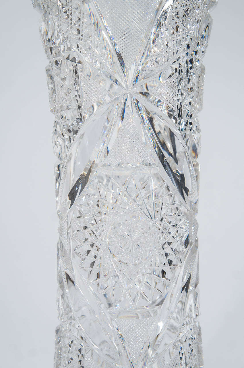 American Brilliant Period Heavy Monumental Cut Crystal Vase In Excellent Condition In Great Barrington, MA