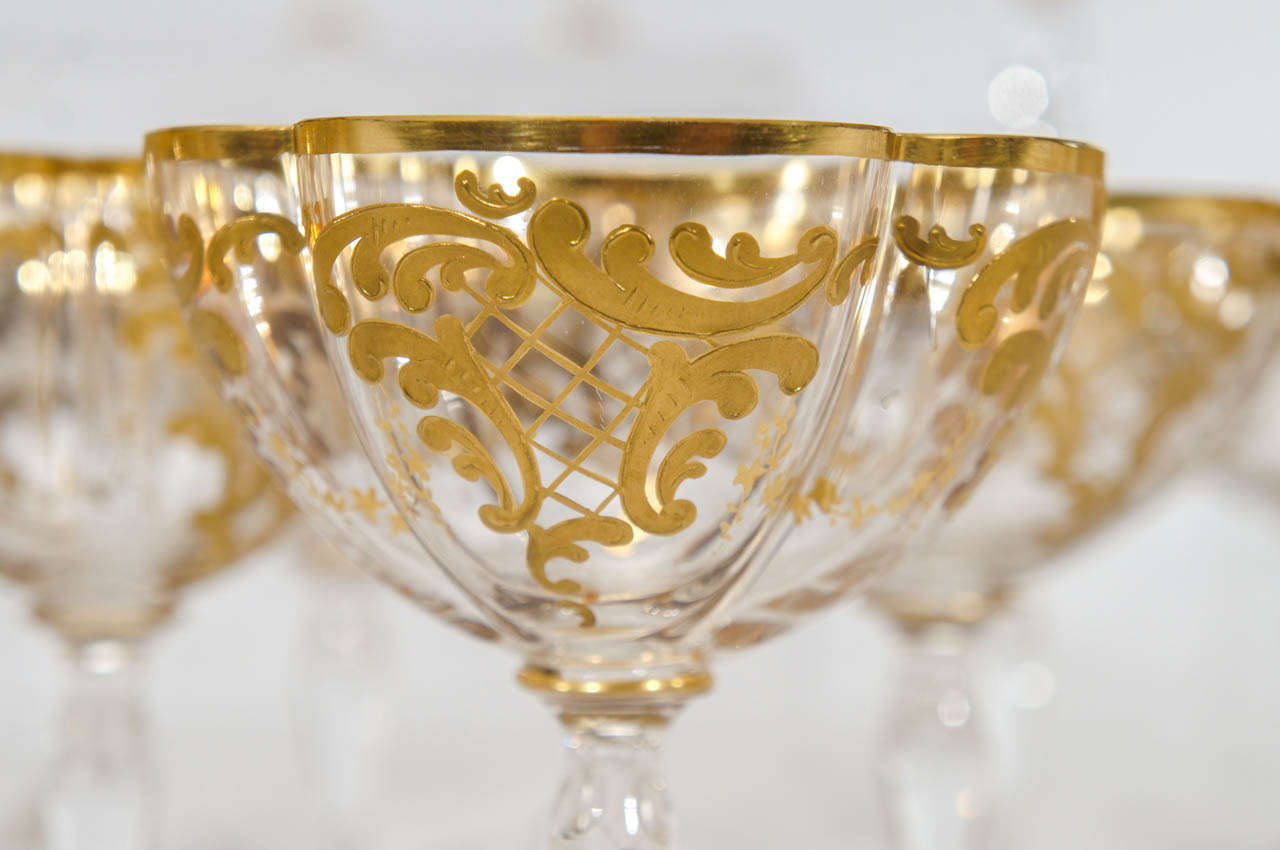Extraordinary Handblown Quatrefoil Crystal Stemware Service with Raised