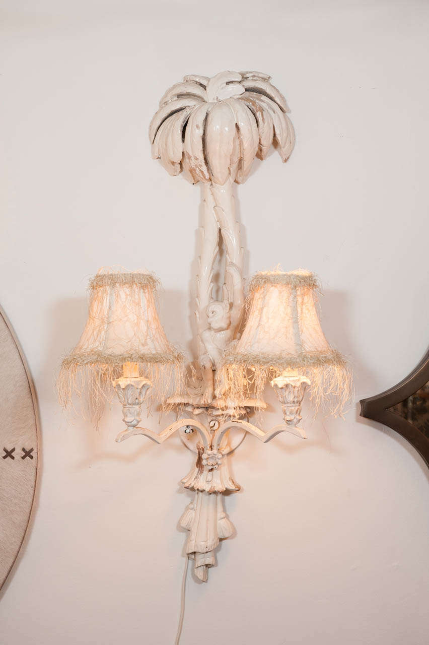 Pair of Italian Carved Wood Monkey Wall Sconces