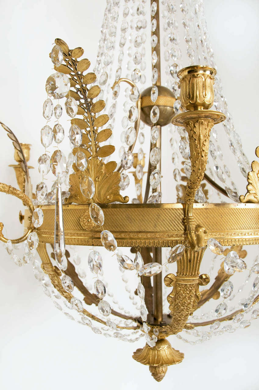 French Empire Period Ormolu and Cut Glass, Six-Light Chandelier