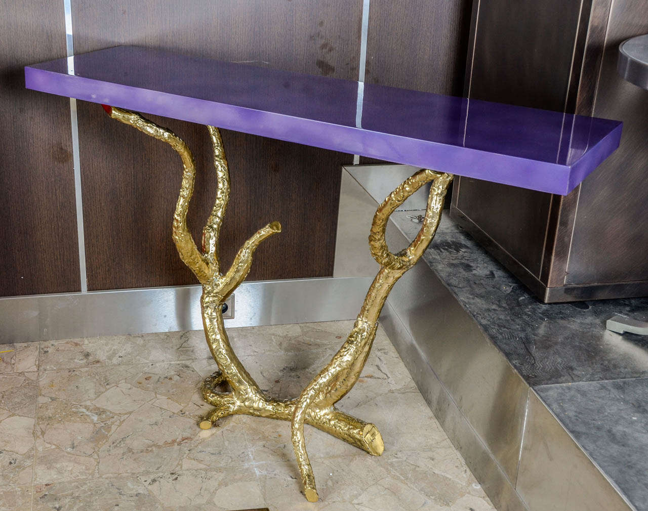 1970's Brass sculptural console 
Signed