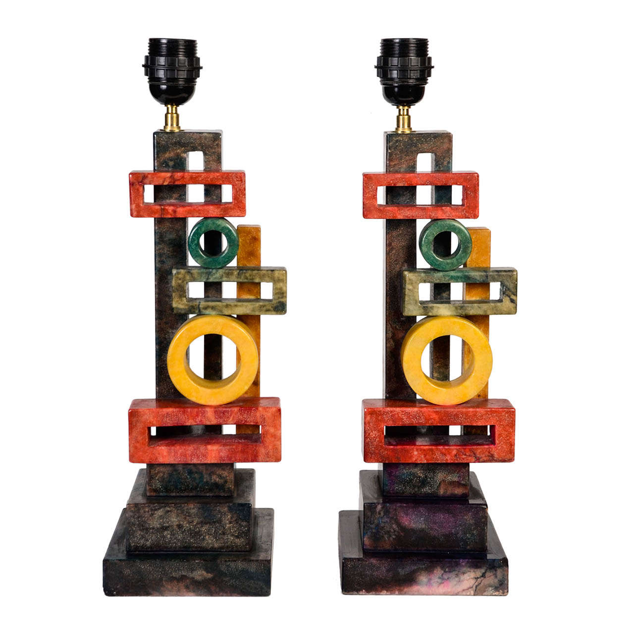 Pair of Colored Alabaster Lamps