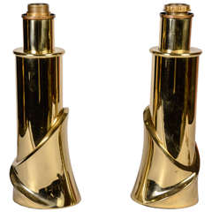 Small Pair of brass lamps in the style of Angelo Brotto