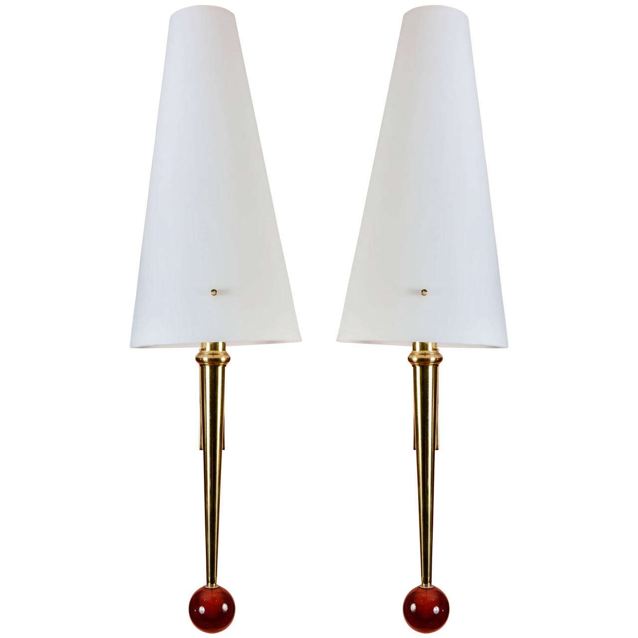 Pair of Sconces in Brass with Glass Shade For Sale