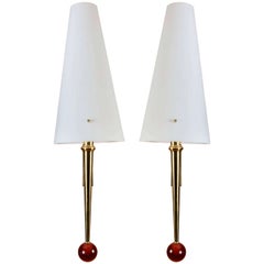 Retro Pair of Sconces in Brass with Glass Shade