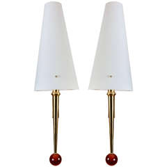 Pair of Sconces in Brass with Glass Shade